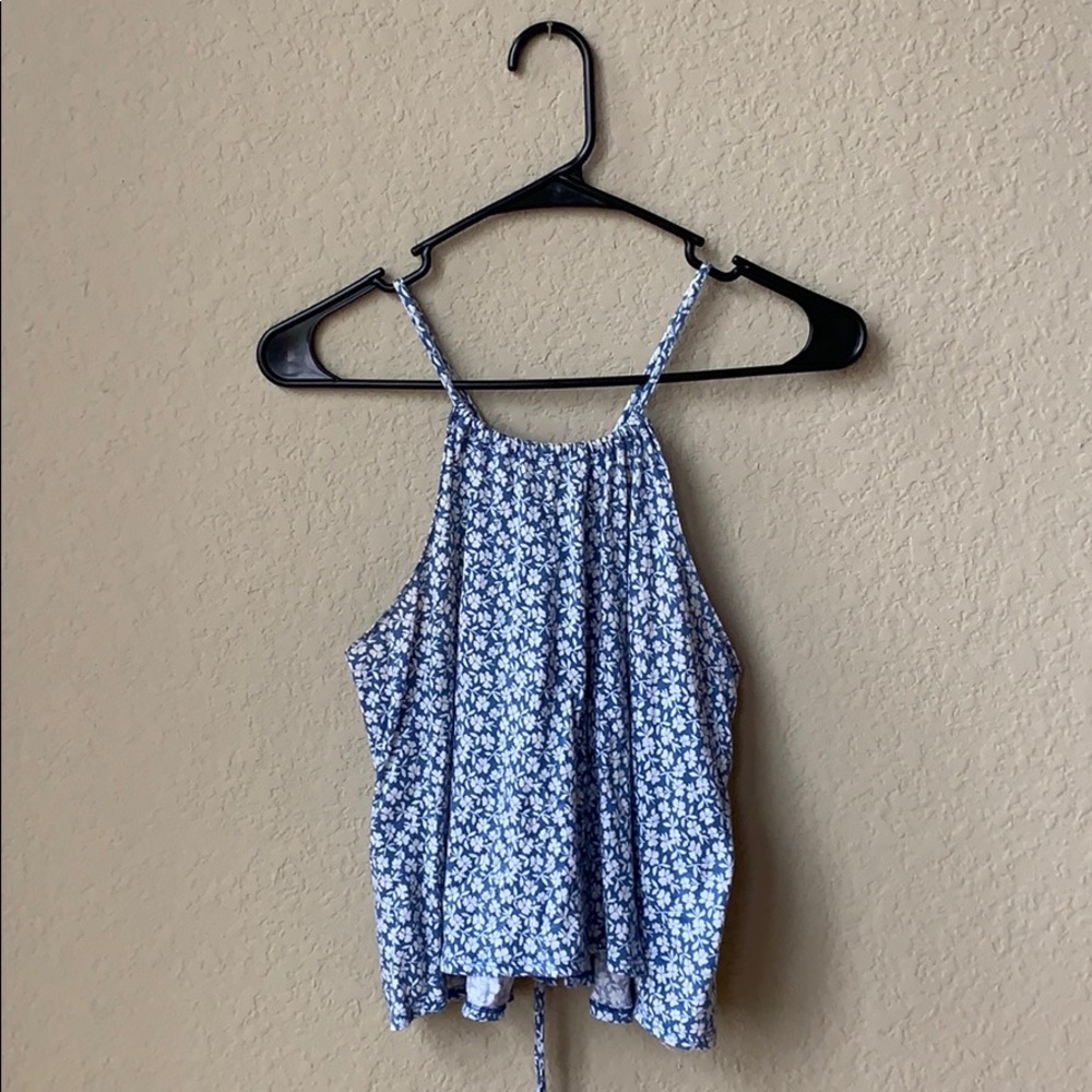 Hollister high neck flowy blue and white tank